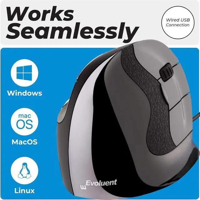 Alt view image 5 of 5 - Evoluent VMDL Vertical Mouse 4 for Right Hand  Ergonomic Mouse Wired USB, Helps Reduce Carpal Tunnel, Adjustable Speed & Programmable Buttons, Vertical Ergonomic Wired Mouse, Gaming & Office Use