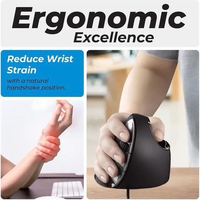 Alt view image 2 of 5 - Evoluent VMDL Vertical Mouse 4 for Right Hand  Ergonomic Mouse Wired USB, Helps Reduce Carpal Tunnel, Adjustable Speed & Programmable Buttons, Vertical Ergonomic Wired Mouse, Gaming & Office Use