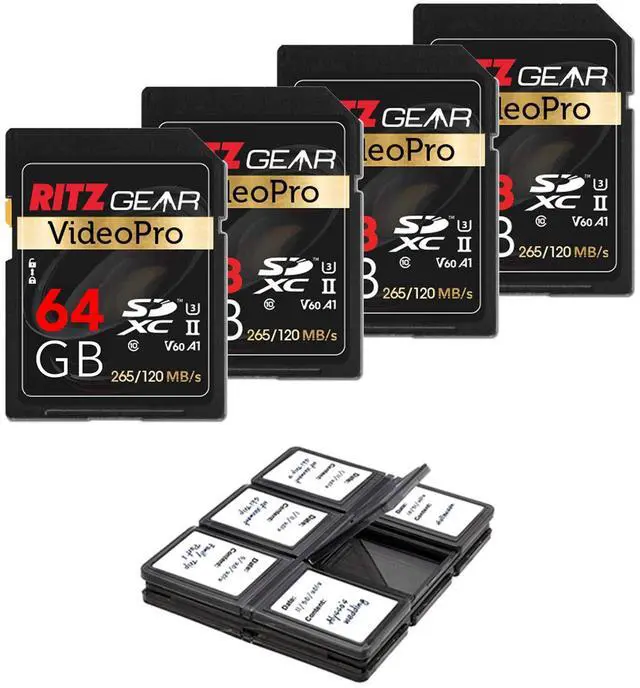 Main image of Ritz Gear Extreme Performance Video Pro 64GB 4K 8K Ultra HD SDXC U3 V60 A1 Memory Card 4-Pack (Read 265mb/s 120mb/s Write)