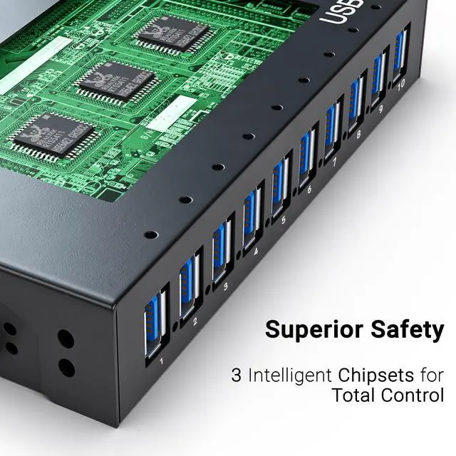 Alt view image 2 of 5 - 10 Ports USB Hub 3.0 Powered Aluminium - USB Hub Charger - Multiple Port - USB Splitter Hub with Power Adapter 12V/5A/60W - for Laptop, PC,Flash Drives, HDD,Hard Drive,Mouse,XPS,Xbox,Keyboard