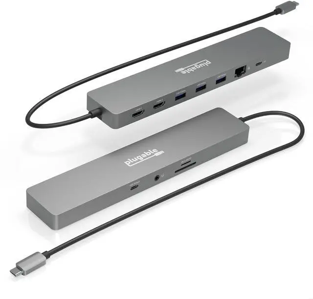 Main image of Plugable 11-in-1 USB-C Hub, 100W USB-C Pass-Through, Laptop Docking Station Dual Monitor, 4K 60Hz HDMI, Compatible with Thunderbolt, Windows, Chromebooks, Displays Mirrored on Mac