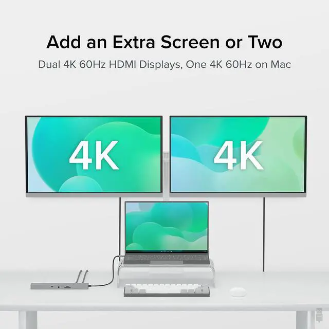 Alt view image 3 of 5 - Plugable 11-in-1 USB-C Hub, 100W USB-C Pass-Through, Laptop Docking Station Dual Monitor, 4K 60Hz HDMI, Compatible with Thunderbolt, Windows, Chromebooks, Displays Mirrored on Mac