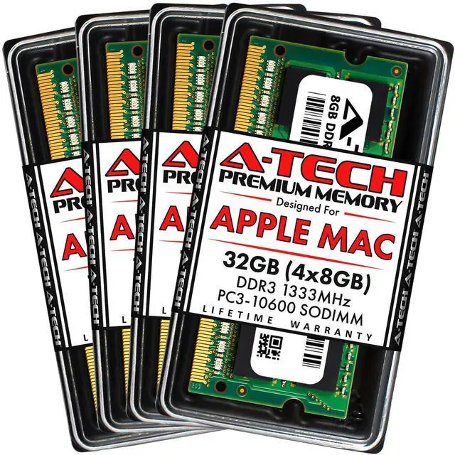 Main image of A-Tech 32GB (4x8GB) RAM for Apple iMac (Mid 2010 27 inch 4-Core, Mid 2011 21.5/27 inch) | DDR3 1333MHz PC3-10600 204-Pin SODIMM Memory Upgrade Kit