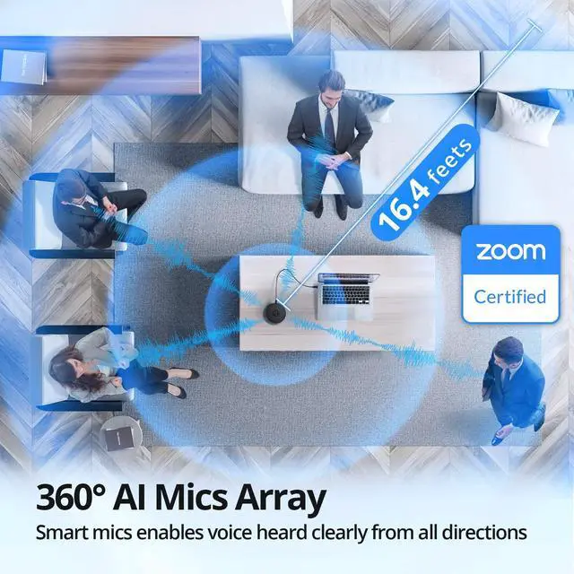 Alt view image 3 of 5 - EMEET USB Speakerphone, M1A Zoom Certified AI Mics 360°Voice Pickup USB Type C-A Plug&Play Computer Speakers with Microphone, Fast Mute Noise Reduction Echo Cancellation for 5-8 People for Zoom Teams