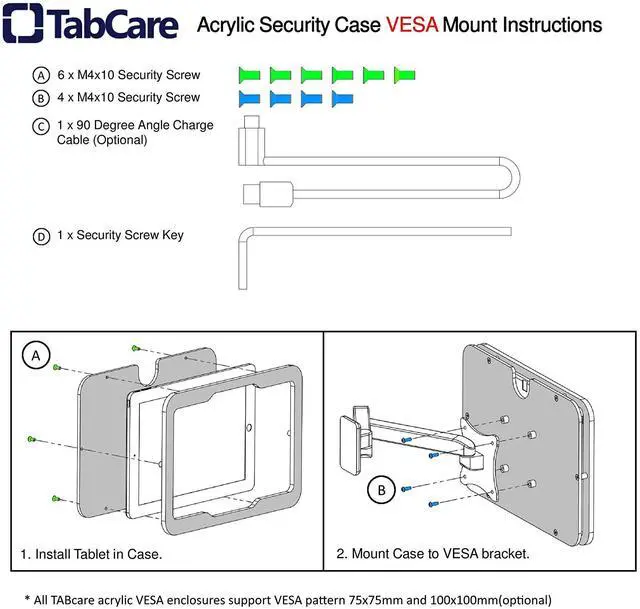 Alt view image 4 of 4 - TABcare Anti-Theft Acrylic VESA Enclosure for Apple iPad Mini 4/5 8" with Free Wall Mount Kit & 90-Degree Angle Charge Cable (iPad Mini 4/5 8", White)
