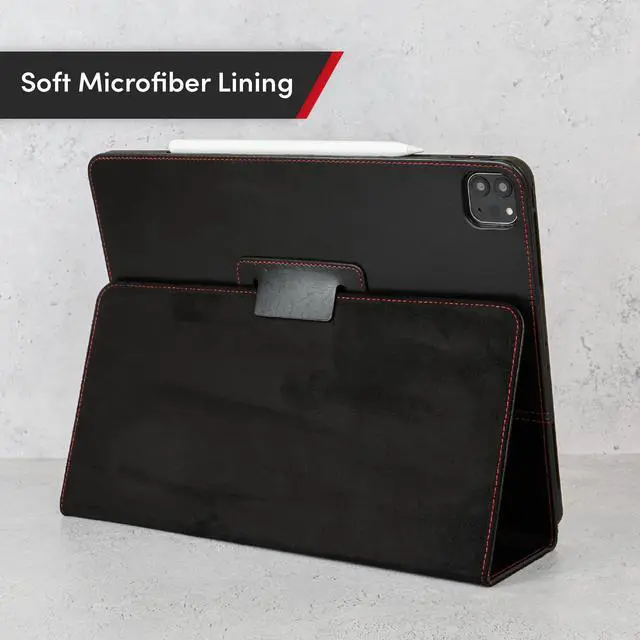 Alt view image 4 of 5 - Casemade Real Leather Case Compatible with iPad Pro 12.9 5th/6th Gen (2021/2022) - Full-Grain Leather Cover, Auto Sleep/Wake, Dual Stand Position (Black)