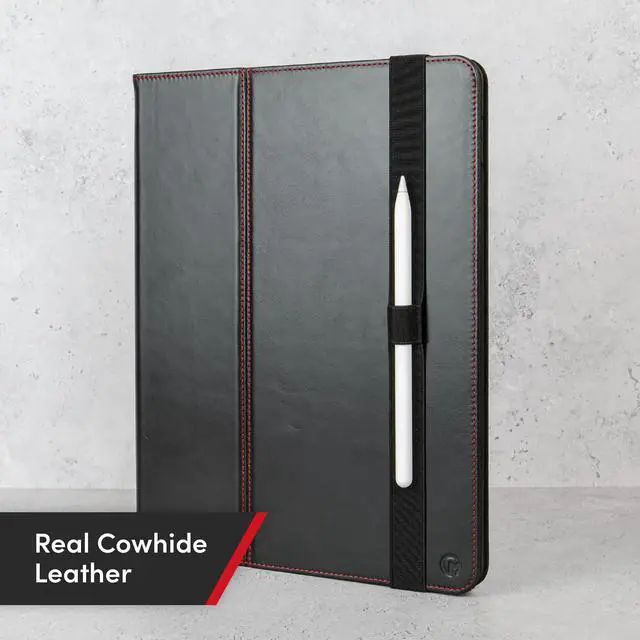 Alt view image 3 of 5 - Casemade Real Leather Case Compatible with iPad Pro 12.9 5th/6th Gen (2021/2022) - Full-Grain Leather Cover, Auto Sleep/Wake, Dual Stand Position (Black)