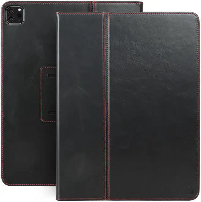 Main image of Casemade Real Leather Case Compatible with iPad Pro 12.9 5th/6th Gen (2021/2022) - Full-Grain Leather Cover, Auto Sleep/Wake, Dual Stand Position (Black)