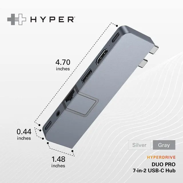 Alt view image 5 of 5 - Hyper Drive Duo PRO 7in2 USB C Hub Multiport Adapter, MacBook/iPad/PC/Chromebook, HDMI USB C Hub 4K 60Hz HDR Support, Gigabit Ethernet, USB4/Thunderbolt 4, 10Gbps, MicroSD