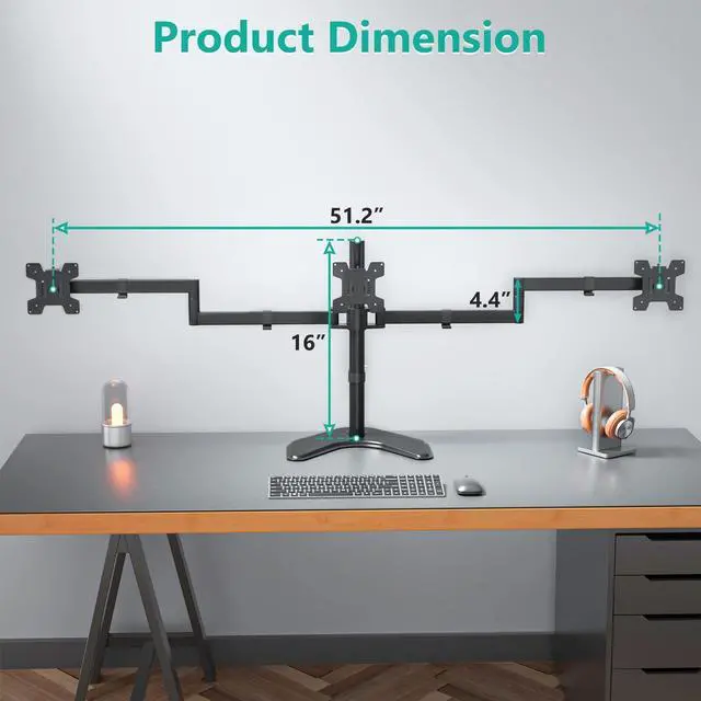 Alt view image 4 of 5 - WALI Triple Monitor Stand, Free Standing Three LCD Monitor Fully Adjustable Desk Mount Fits 3 Screens up to 27 inch, 22 lbs Weight Capacity per Arm (MF003), Black
