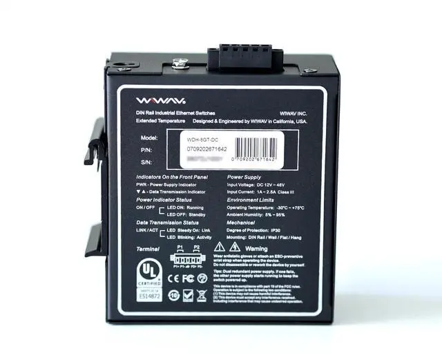 Alt view image 2 of 5 - WIWAV WDH-8GT-DC 10/100/1000Mbps Unmanaged 8-Port Gigabit Industrial Ethernet Switches with DIN Rail/Wall-Mount (UL Listed, Fanless, -30°C~75°C)