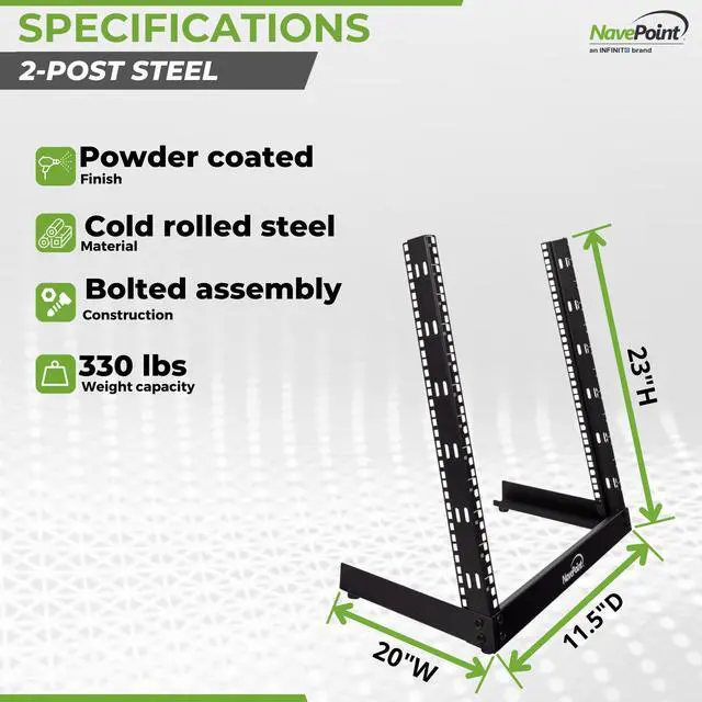 Alt view image 4 of 5 - NavePoint 12U 19 Inch Desktop Open Frame 2 Post Server Desk Rack Free Standing W/Hardware