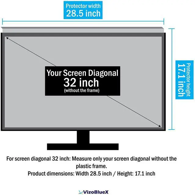 Alt view image 3 of 5 - VizoBlueX 31.5 to 32 inch Universal Blue Light Screen Protector for Computer Monitor and TV. Filter & Damage Protection Panel (28.5 x 17.1 inch) Blocking UV for Displays