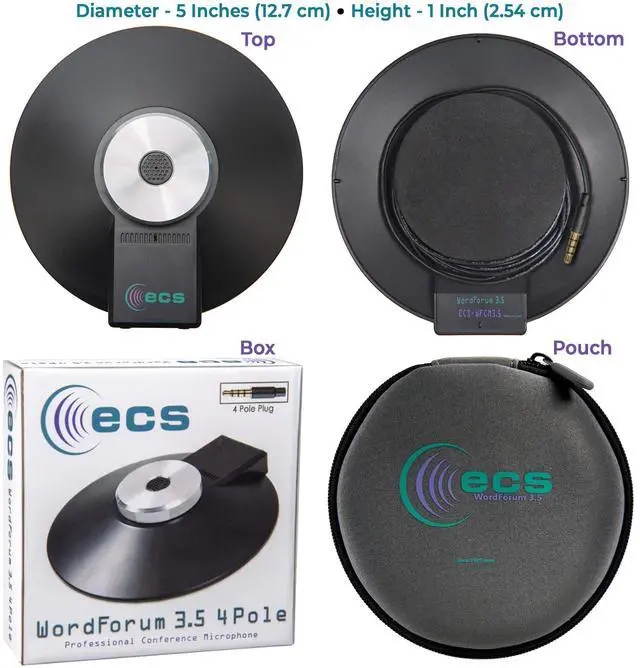 Alt view image 2 of 5 - ECS WordForum 3.5mm TRRS 4 Pole and (1) WordForm 3.5mm TRS Stereo 360° Conference Microphone - Omnidirectional Recording for Meetings - Compatible with iPhone, Android, Microsoft Surface, Tablets.
