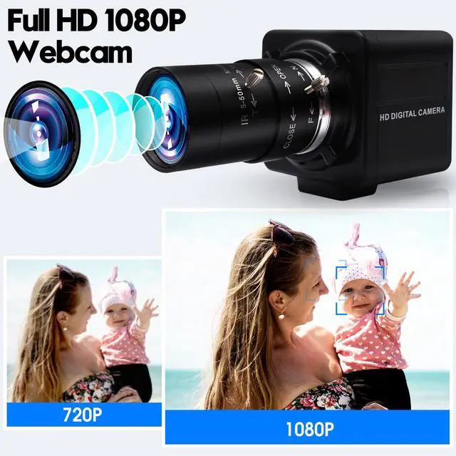 Alt view image 3 of 5 - ALPCAM 2MP FHD 1080P USB Webcam, 5-50mm Varifocal Zoom Lens, Low Light Correction, H.264 Compression, Compatible with Windows, Linux, Android