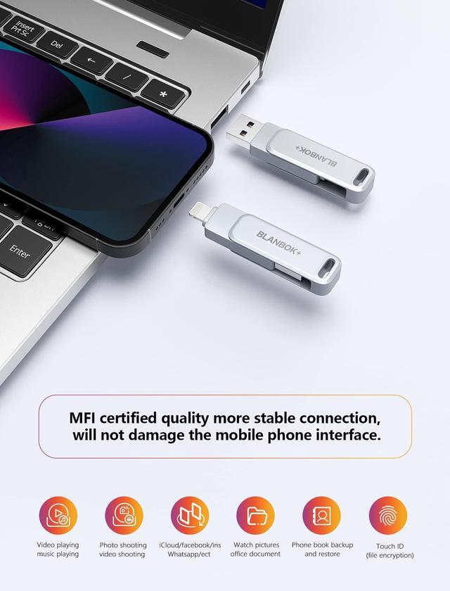 Alt view image 5 of 5 - MFi Certified 512GB Flash Drive Thumb Drives USB Memory Stick High Speed Jump Drive, Portable Photo Stick External Storage iPhone Flash Drive for iPhone/iPad/Android/PC