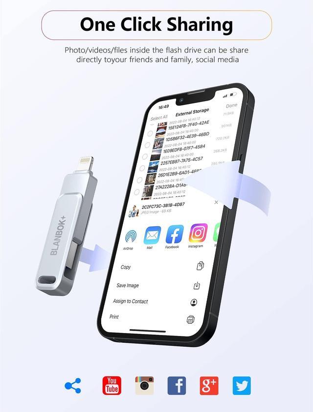 Alt view image 4 of 5 - MFi Certified 512GB Flash Drive Thumb Drives USB Memory Stick High Speed Jump Drive, Portable Photo Stick External Storage iPhone Flash Drive for iPhone/iPad/Android/PC