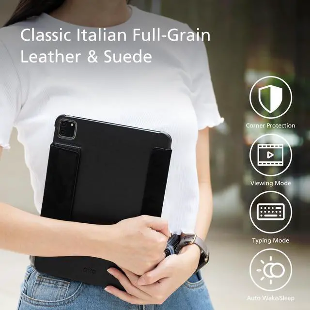 Alt view image 2 of 5 - Alto Leather Folio Case Compatible with Apple iPad Air 11 Inch M2 2024, iPad Air and iPad Pro 10.9 inch and 11 inch, Premium Italian Leather Sleeve Case (Raven Black)