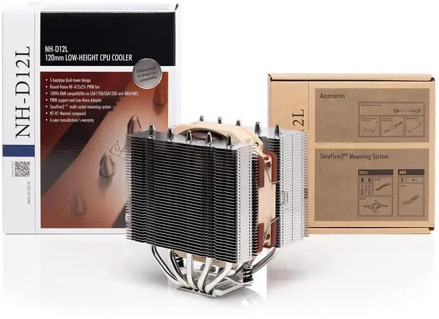 Alt view image 5 of 5 - Noctua NH-D12L, Low-Height Dual-Tower CPU Cooler (120mm, Brown)