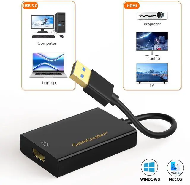 Alt view image 3 of 5 - CableCreation USB 3.0 to HDMI Adapter with DisplayLink, USB External Display Graphics Adapter Compatible with Windows 11,10 and macOS, Black