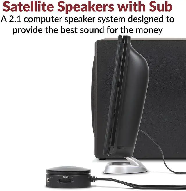 Alt view image 4 of 5 - Cyber Acoustics CA-3908 2.1 Multimedia Speaker System with Subwoofer, 92 Watts Peak Power, Deep Bass, Perfect for Music, Movies, and Games on Desktops, Laptops, Consoles