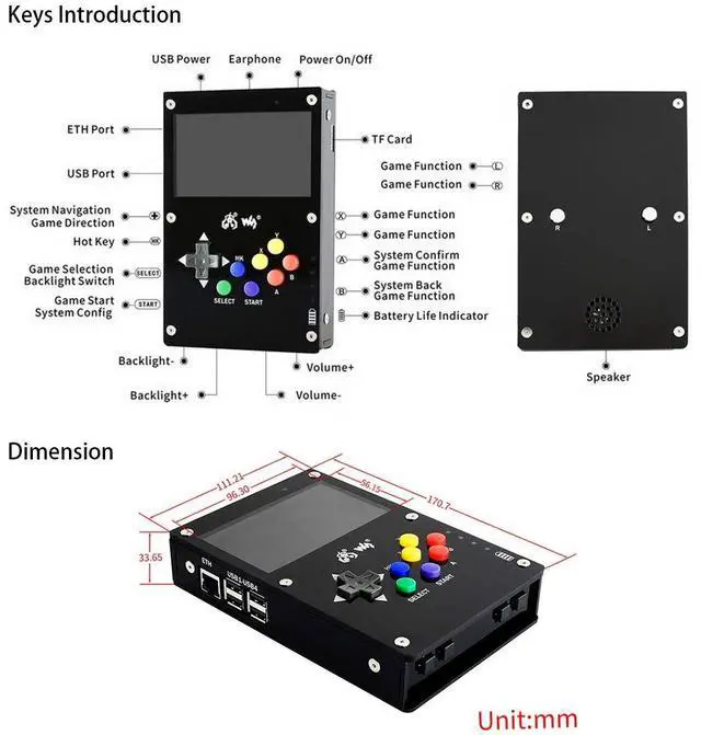 Alt view image 4 of 5 - GamePi43 Accessories Kit for Raspberry Pi 4B/3B+/3B/2B/B+ Portable Retro Video Handheld Game Console with 4.3inch IPS Display 800x480 Pixel 60 fps Smooth Gaming Experience Speaker Earphone Jack