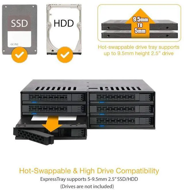 Alt view image 3 of 5 - ICY DOCK 6 Bay 2.5 SATA HDD / SSD Hot Swap Tool-Less Backplane Enclosure with Dual Cooling Fan for 5.25 Bay | ExpressCage MB326SP-B