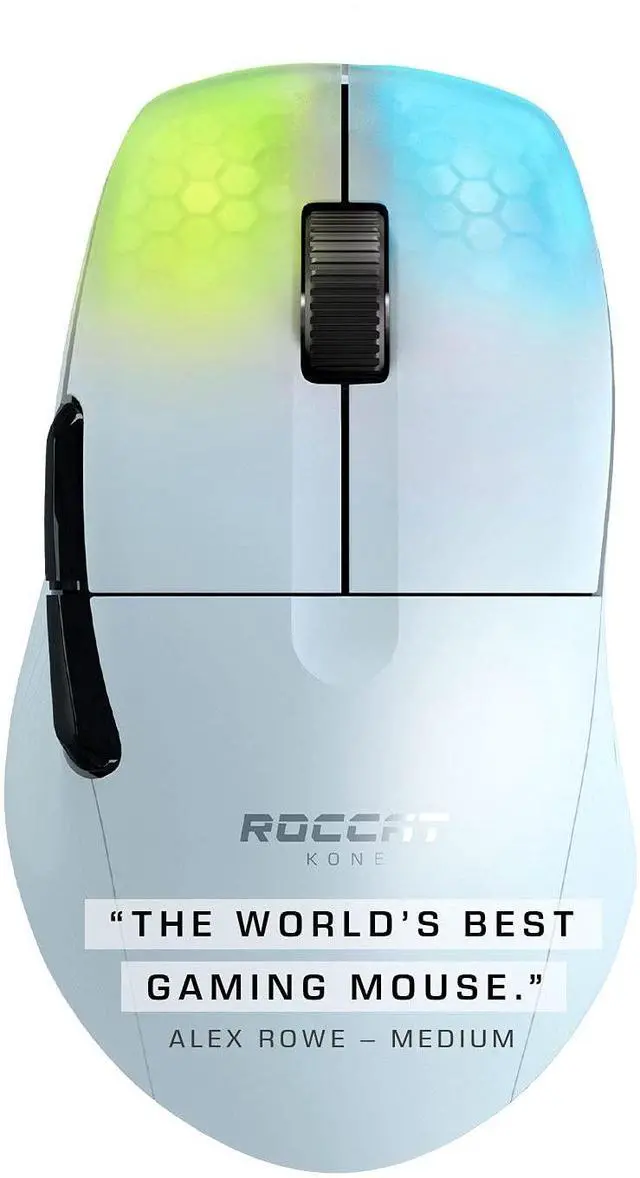 Alt view image 2 of 5 - ROCCAT Kone Pro Air Gaming PC Wireless Mouse, Bluetooth Ergonomic Performance Computer Mouse with 19K DPI Optical Sensor, AIMO RGB Lighting & Aluminum Scroll Wheel, 100+ Hour Battery Life, White