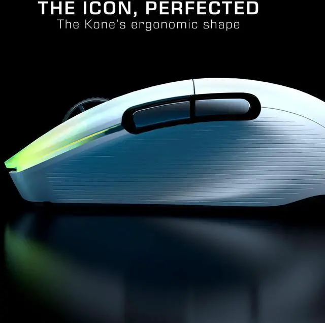 Alt view image 5 of 5 - ROCCAT Kone Pro Air Gaming PC Wireless Mouse, Bluetooth Ergonomic Performance Computer Mouse with 19K DPI Optical Sensor, AIMO RGB Lighting & Aluminum Scroll Wheel, 100+ Hour Battery Life, White