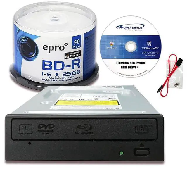 Main image of Digital Pioneer BDR-212V 16X Blu-ray DVD CD Internal Burner Drive Bundle with 6X 25GB AZO LTH BD-R 50 Discs + Software + Cable + Mounting Screws