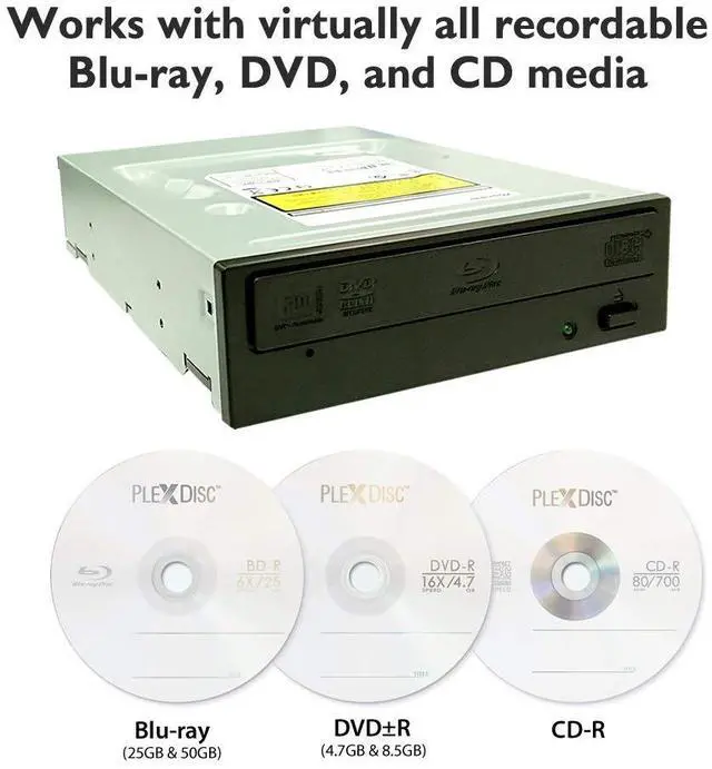 Alt view image 2 of 5 - Digital Pioneer BDR-212V 16X Blu-ray DVD CD Internal Burner Drive Bundle with 6X 25GB AZO LTH BD-R 50 Discs + Software + Cable + Mounting Screws