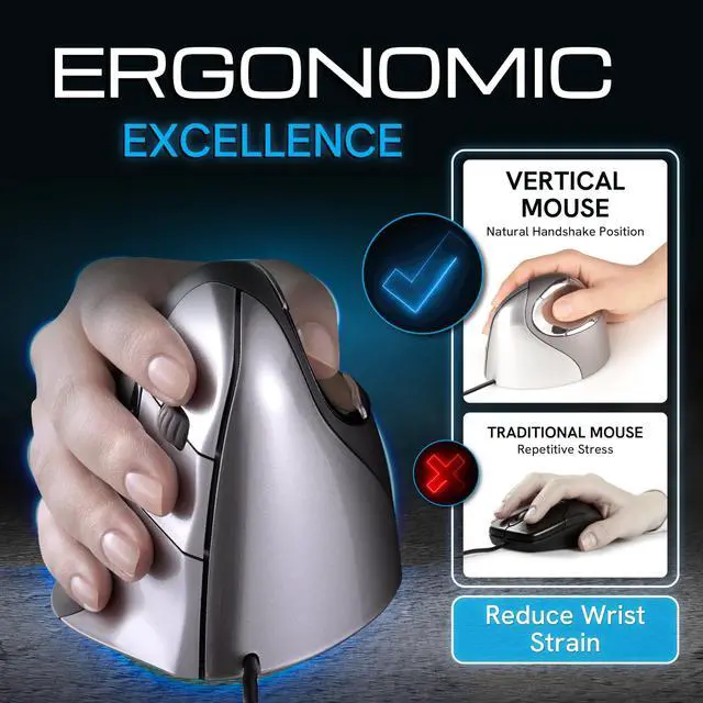 Alt view image 3 of 5 - Evoluent VM4R Vertical Mouse 4 Right Hand Ergonomic Mouse Wired USB  Relieves Wrist Discomfort, Adjustable Speed, Programmable Buttons  Vertical Ergonomic Wired Mouse for Carpal Tunnel, Office Use