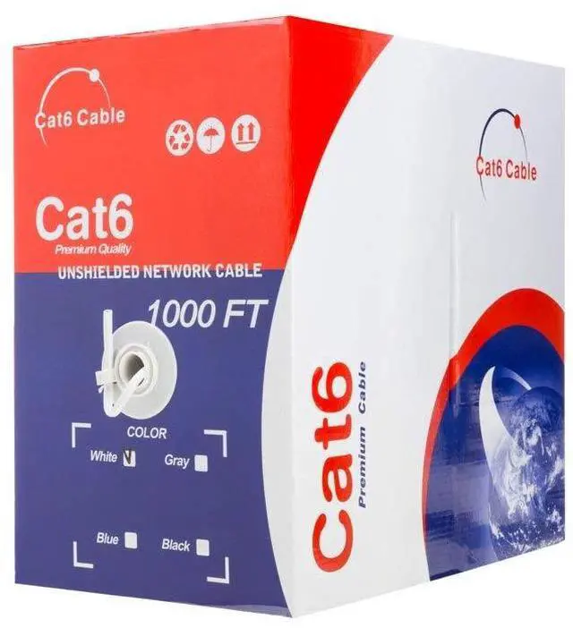 Alt view image 4 of 4 - Satmaximum CAT6 1000ft UTP White Ethernet Solid Cable 550Mhz LAN Cable 23AWG RJ45 Network Wire Bulk (White)