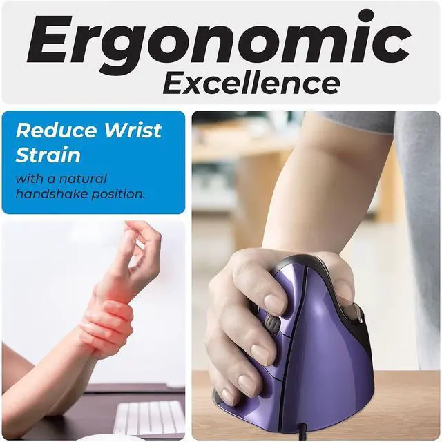 Alt view image 2 of 5 - Evoluent VM4S Vertical Mouse 4 Small for Right Hand  Ergonomic Mouse Wired USB, Helps Reduce Carpal Tunnel, Adjustable Speed & Programmable Buttons, Vertical Ergonomic Wired Mouse, Gaming/Office Use