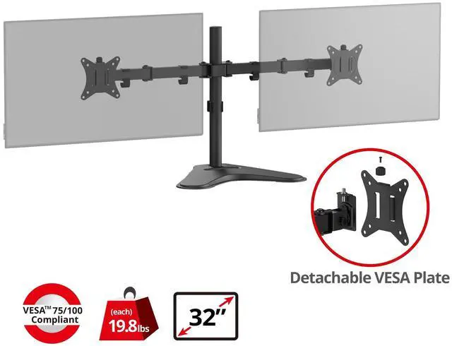 Alt view image 2 of 5 - SIIG Articulated Freestanding Dual Monitor Desk Stand - 13"-32" - Max Load 19.8 lbs - 75x75mm/100x100mm(CE-MT1U12-S1)