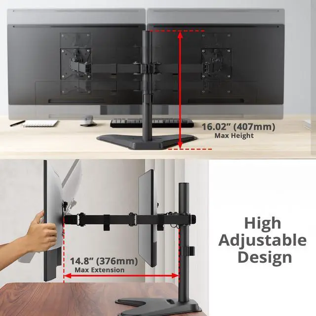 Alt view image 4 of 5 - SIIG Articulated Freestanding Dual Monitor Desk Stand - 13"-32" - Max Load 19.8 lbs - 75x75mm/100x100mm(CE-MT1U12-S1)