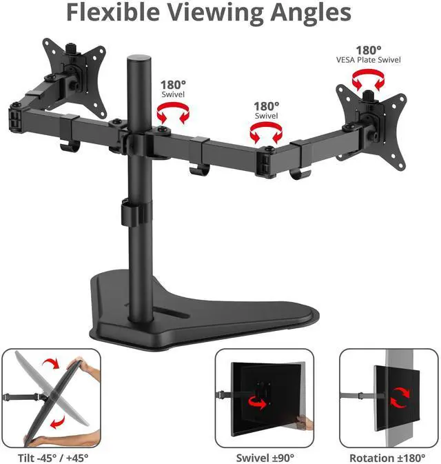 Alt view image 5 of 5 - SIIG Articulated Freestanding Dual Monitor Desk Stand - 13"-32" - Max Load 19.8 lbs - 75x75mm/100x100mm(CE-MT1U12-S1)