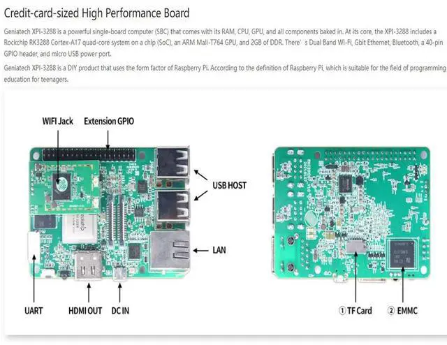 Alt view image 3 of 5 - Geniatech XPI-3288 Android Single Board Computer Development Board Moudle, Rockchip RK3288 Quad Core CPU 2G RAM, 16GB EMMC Flash Motherboard
