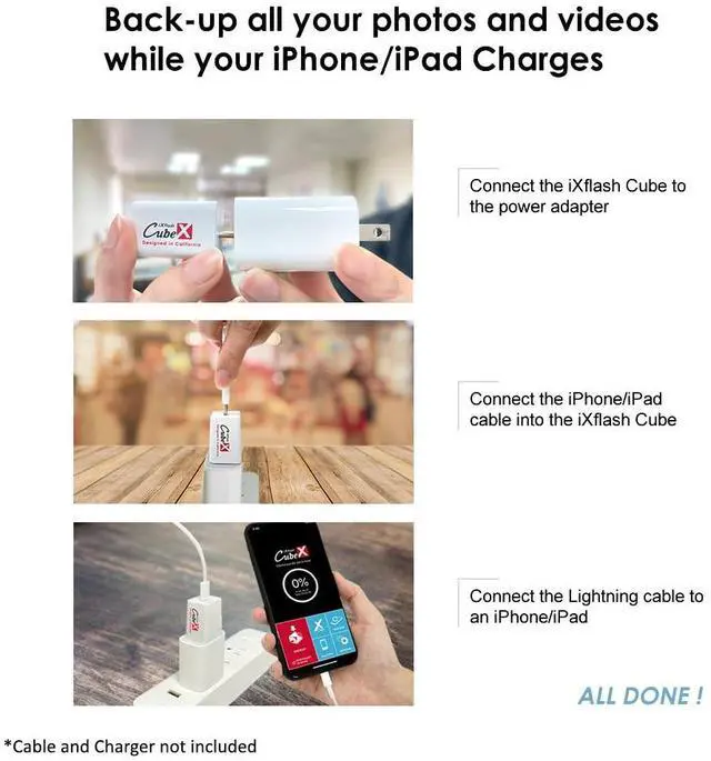 Alt view image 3 of 5 - Piodata iXflash Cube 256 GB Photo Storage Device Apple MFi Certified USB Type C with Quick Charge for iPhone & iPad, Auto Backup Photos & Videos