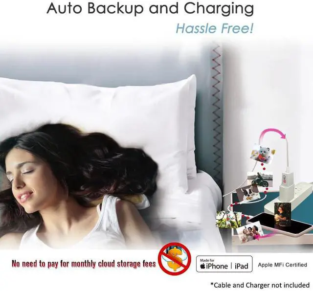 Alt view image 2 of 5 - Piodata iXflash Cube 256 GB Photo Storage Device Apple MFi Certified USB Type C with Quick Charge for iPhone & iPad, Auto Backup Photos & Videos