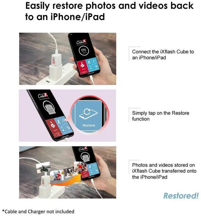 Alt view image 5 of 5 - Piodata iXflash Cube 256 GB Photo Storage Device Apple MFi Certified USB Type C with Quick Charge for iPhone & iPad, Auto Backup Photos & Videos