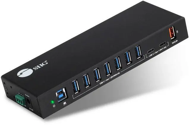 Main image of SIIG Industrial Powered USB C & USB 3.1 Hub, Splitter, 10 Port, Powered Multiport Hub Expander for Desktop, Laptop, Tablets, Cellphone, External HD, Keyboard and Mouse (ID-US0811-S1)