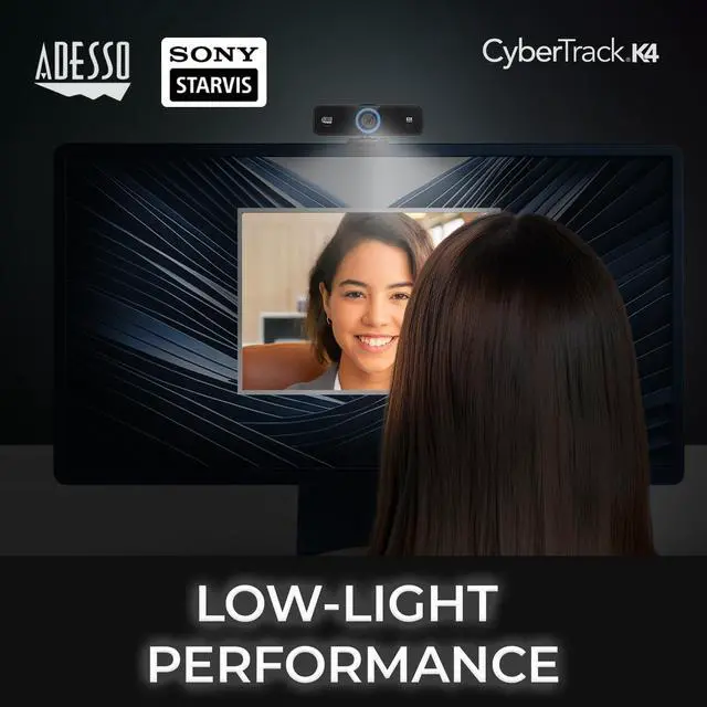 Alt view image 4 of 5 - Adesso CyberTrack K4 4K Ultra HD Fixed Focus USB Webcam with Adjustable Field of View Angle, Built-in Dual Microphones, Privacy Audio/Video Switch & Tripod Mount