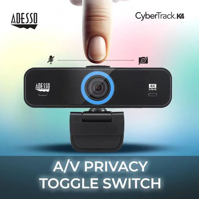 Alt view image 5 of 5 - Adesso CyberTrack K4 4K Ultra HD Fixed Focus USB Webcam with Adjustable Field of View Angle, Built-in Dual Microphones, Privacy Audio/Video Switch & Tripod Mount