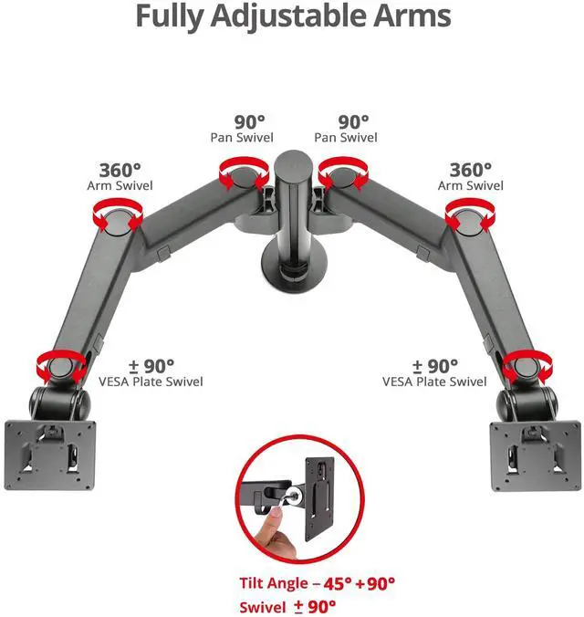 Alt view image 3 of 5 - SIIG Dual Monitor Desk Mount, Replaceable Articulating Arm, 14" to 30", Fully Adjustable, Fits Flat/Curved Monitor, Load Bearing 17.6 lbs max Each, VESA 75x75 100x100, C-Clamp & Grommet(CE-MT3E11-S1)