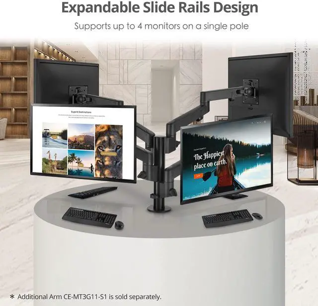 Alt view image 5 of 5 - SIIG Dual Monitor Desk Mount, Replaceable Articulating Arm, 14" to 30", Fully Adjustable, Fits Flat/Curved Monitor, Load Bearing 17.6 lbs max Each, VESA 75x75 100x100, C-Clamp & Grommet(CE-MT3E11-S1)