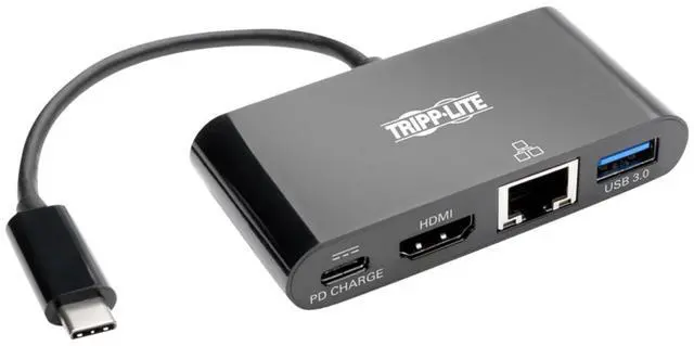 Alt view image 2 of 3 - Tripp Lite USB C to HDMI Multiport Adapter Converter Docking Station w/ USB-A Hub, Gigabit Ethernet Thunderbolt 3 USB Type C 1080p Black (U444-06N-HGUB-C)
