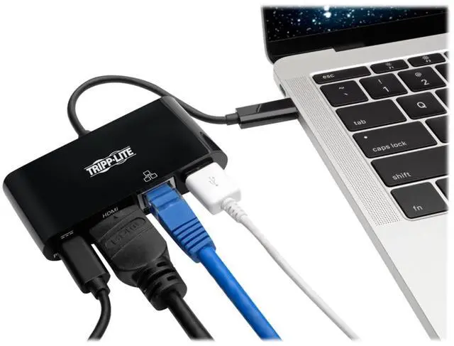 Alt view image 3 of 3 - Tripp Lite USB C to HDMI Multiport Adapter Converter Docking Station w/ USB-A Hub, Gigabit Ethernet Thunderbolt 3 USB Type C 1080p Black (U444-06N-HGUB-C)