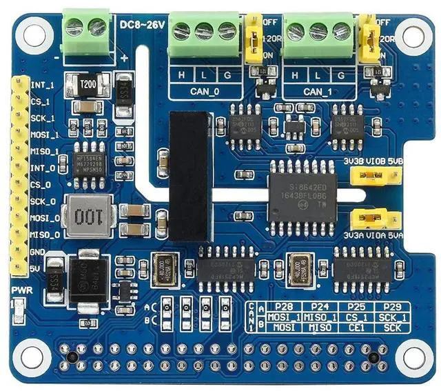 Main image of 2-Channel Isolated CAN Bus FD Expansion HAT for Raspberry Pi, with MCP2518FD CAN Controller and MCP2562FD CAN Transceiver, Supports Original CAN2.0 and CAN FD Protocols, Multi Protection Circuits