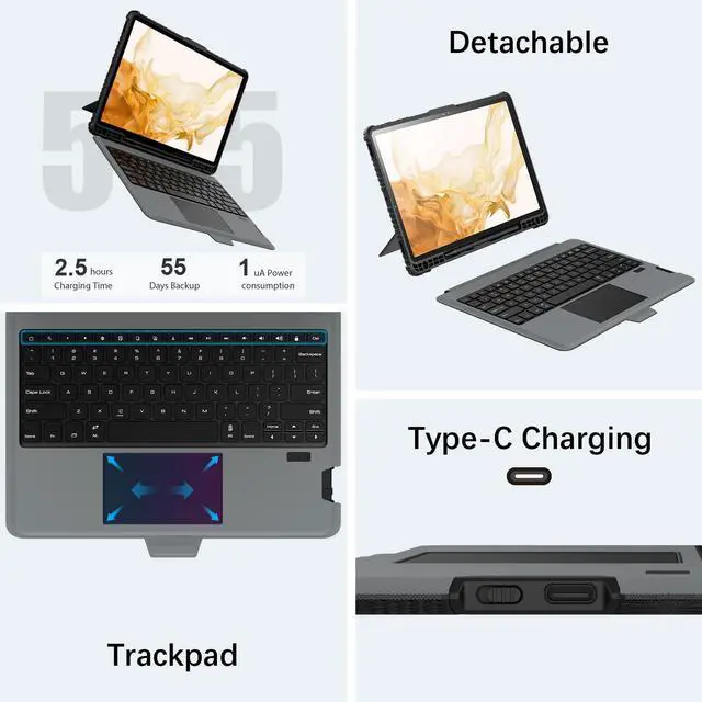 Alt view image 3 of 5 - Nillkin Keyboard Case with Stand, for Samsung Galaxy Tab S8 Plus S7 Plus S7+ S7 FE with Detachable Keyboard with Trackpad, Pencil Holder Tab S8+ 5G Tablet Keyboard case12.4 inch